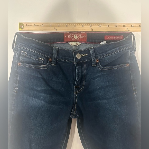 Lucky Brand Charlie Skimmer Jeans Women’s 2/26 Split Hem Dark Wash - Picture 8 of 12